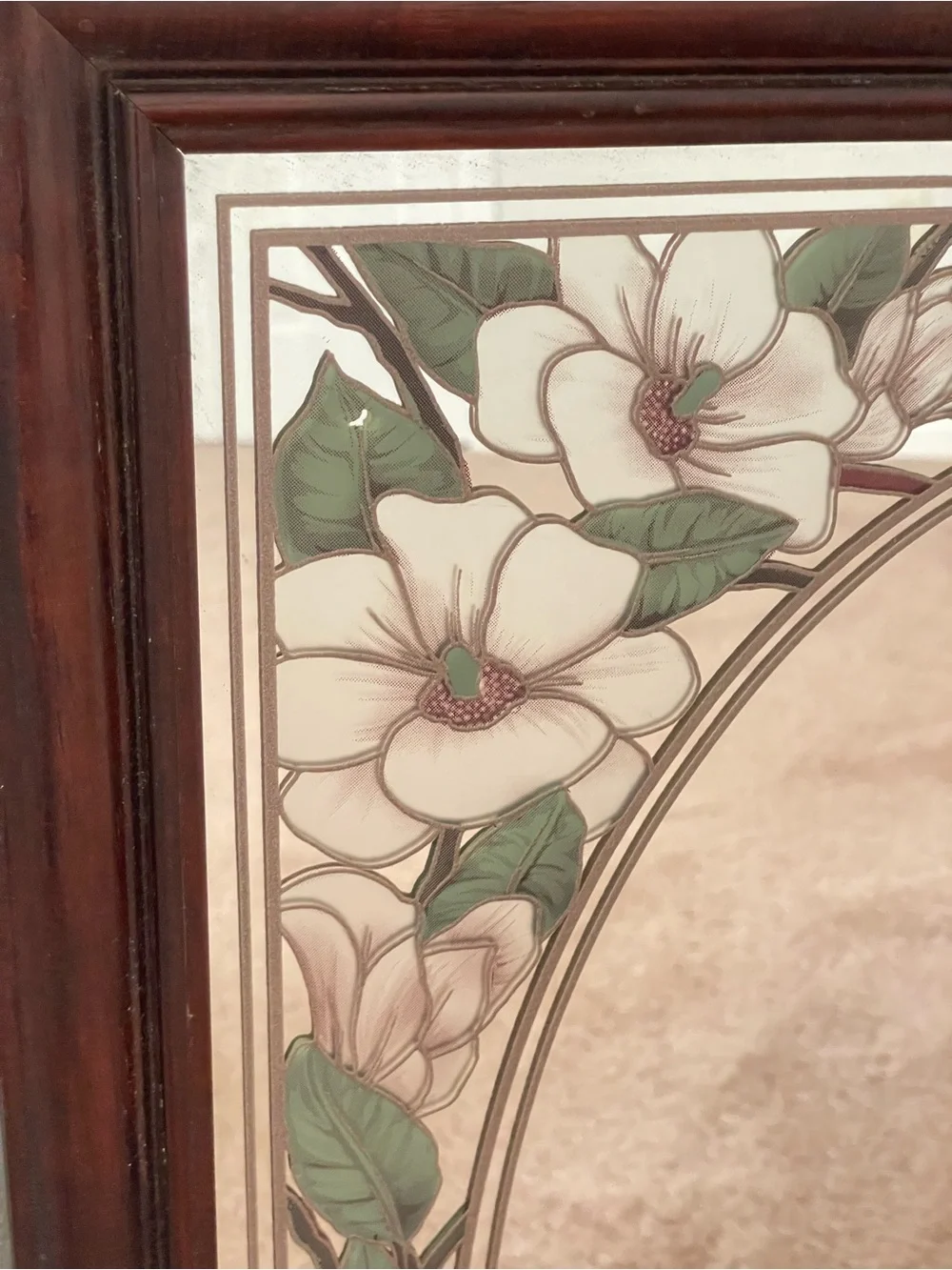 THE “MIRROR” Vintage “stained glass” magnolia design mirror